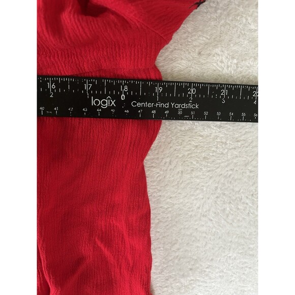 Mi Ami Gauzy Red Boho Top Red With Black Embroidered Balloon Sleeve Size Small - Picture 7 of 8